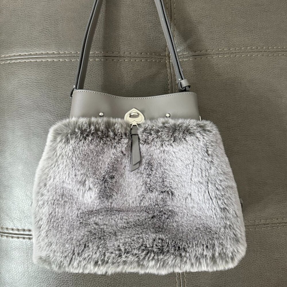 Kate Spade Faux Fur Shoulder Bag Gray – Winter Chic – New (NWOT)